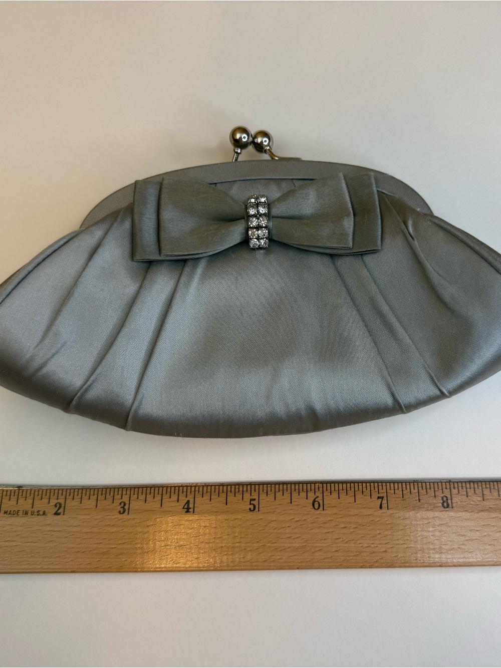 Apt. 9 Silver Satin Bow Clutch with Rhinestone Band